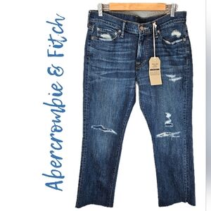 Abercrombie & Fitch Mens Kennan Straight Distress Cropped Denim Jeans Sz…31x32